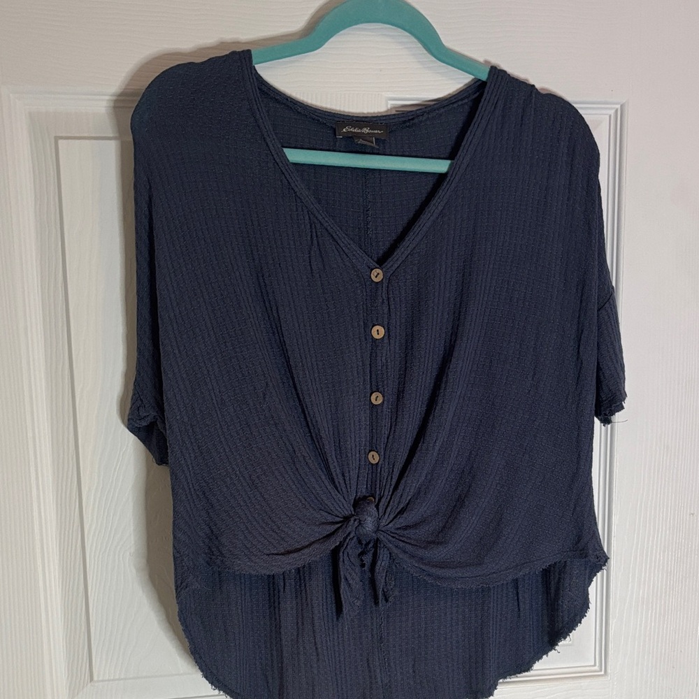 Eddie Bauer Thermal Tie-Front Button-Up T-Shirt – Blue, Small, Used